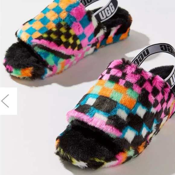 UGG Fluff Yeah Check Slide Sandals Size 8 - Picture 2 of 15